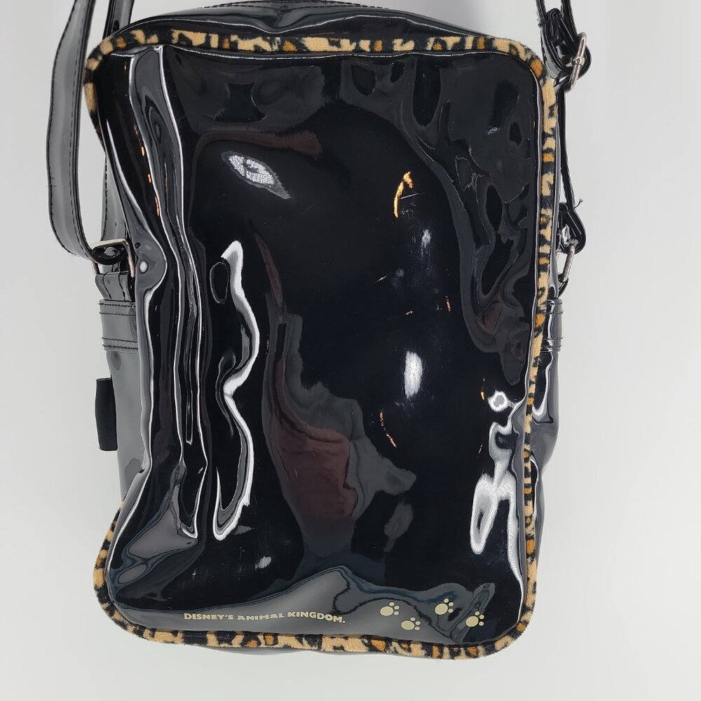 Disney Animal Kingdom Black Crossbody Bag | Leopard Trim Mickey | Zippered - Picture 4 of 11